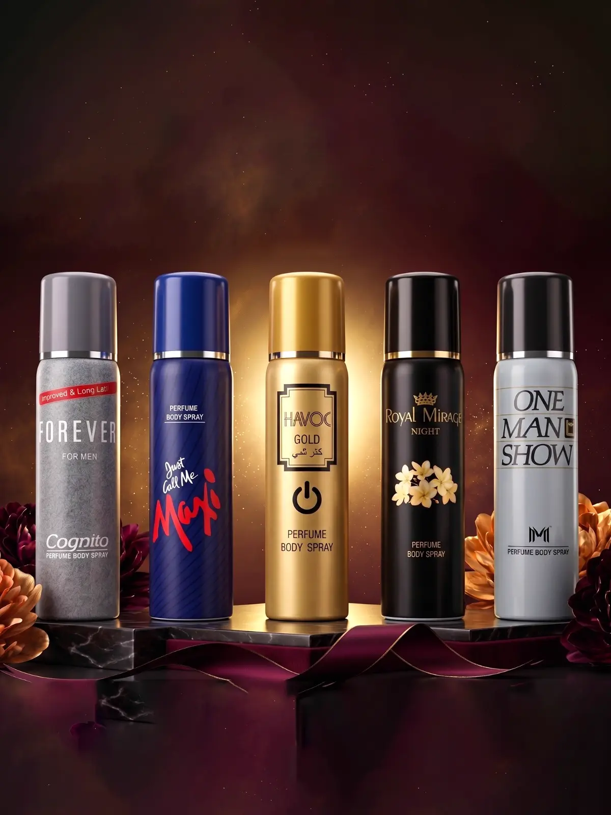 5 Pcs Premium 120ml Body Spray Combo for Men 3