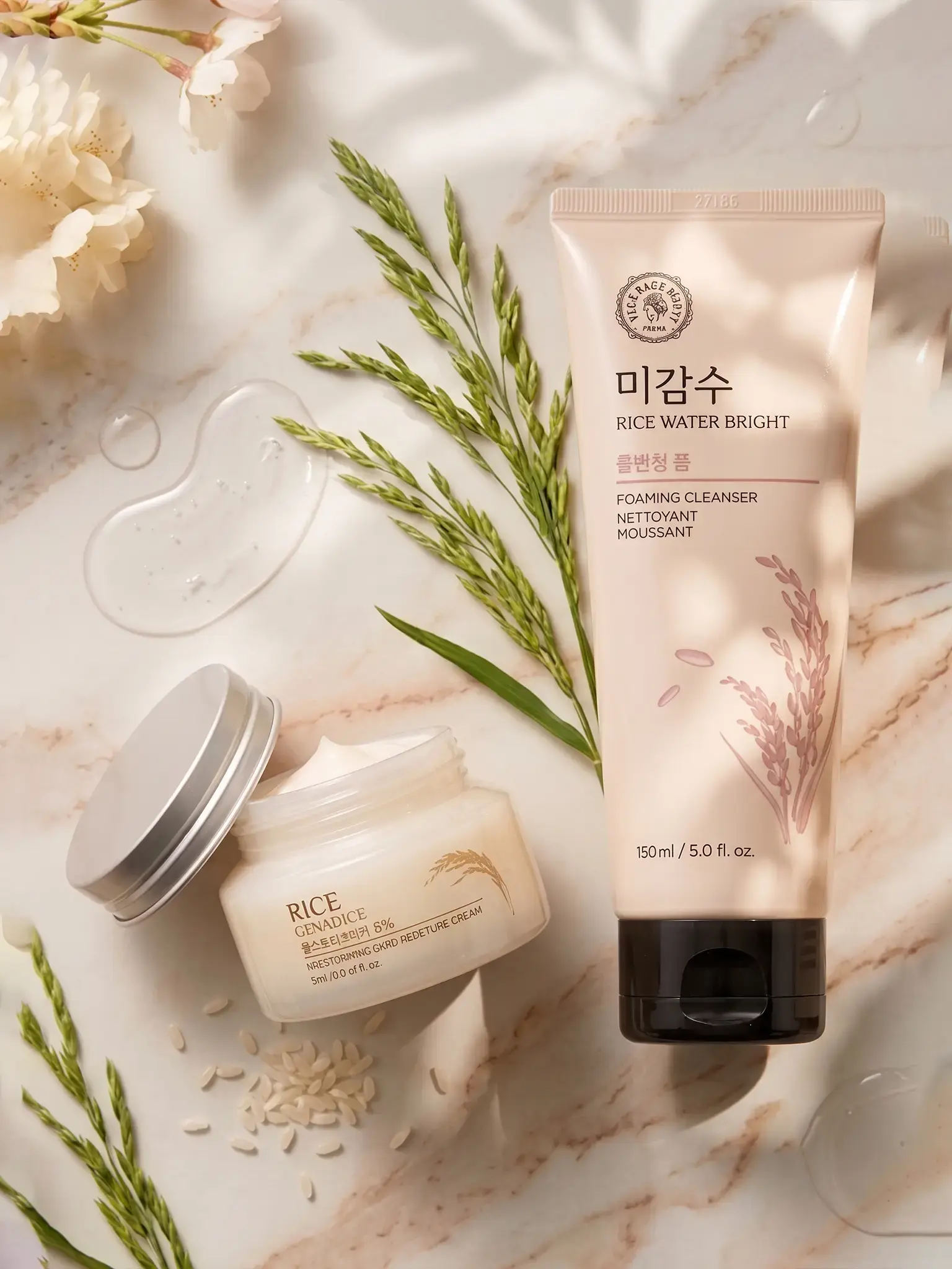 The Face Shop Rice Water Bright Cleanser & Rice Ceramide Moisturizer Combo